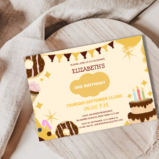 niedlicher Geburtstag eines Donut-Kuchen-Eiskrems Einladung