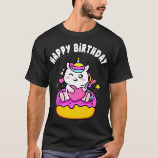 Niedlicher Geburtstag Einhorn mit Cake Kids Girls T-Shirt