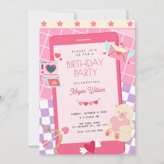 Niedlicher Geburtstag in Rosa Einladung (Vorderseite)