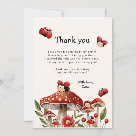 Niedlicher Geburtstag unseres kleinen Ladybug-Mädc Dankeskarte (Vorderseite)