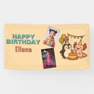niedlicher Geburtstag von Axolotl und Pinguin Banner