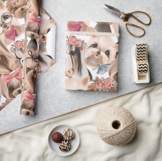 Niedlicher Geburtstag von KIds Yorkie Puppy Geschenkpapier (Kunsthandwerk)