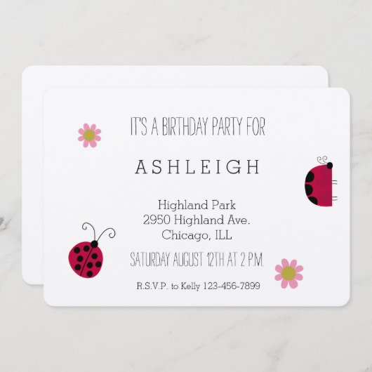 Niedlicher Geburtstag von Ladybugs Einladung (Vorne/Hinten)