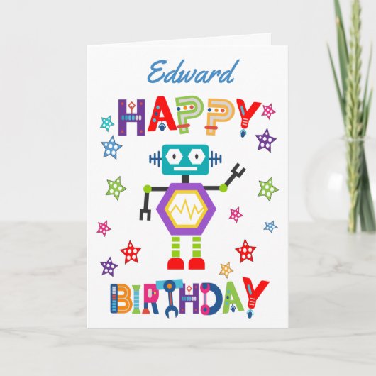 Niedlicher Geburtstag von Robot Children Karte (Vorderseite)