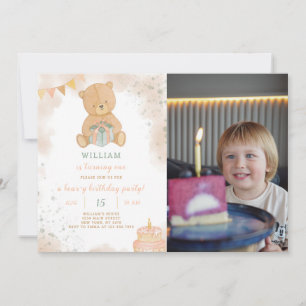 Niedlicher Geburtstag von Teddy Einladung mit Foto