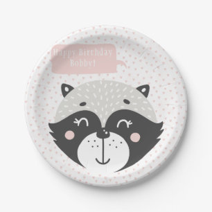 Niedlicher Geburtstags-Papier-Teller des Racoon- Pappteller