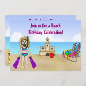 Niedlicher Geburtstagsaufenthalt am Strand Einladung (Vorne/Hinten)