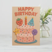 Niedlicher Geburtstagskuchen lächeln (Stehend Vorderseite)