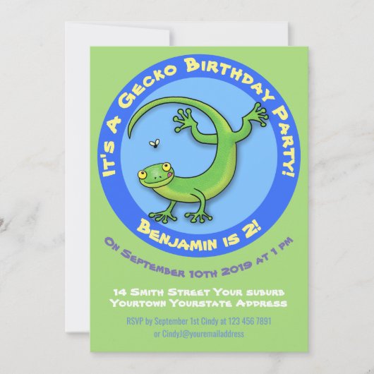 Niedlicher Gecko-Cartoon Einladung (Vorderseite)