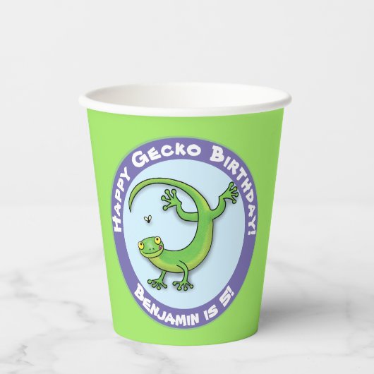 Niedlicher Geckos-Cartoon Pappbecher (Vorderseite)