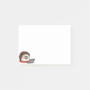 Niedlicher Geeky Nerdy Igel auf einem Post-it Klebezettel