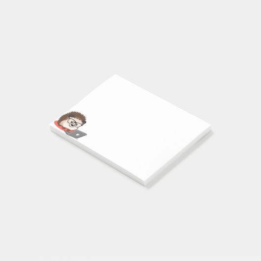 Niedlicher Geeky Nerdy Igel auf einem Post-it Klebezettel (angewinkelt)