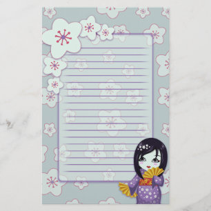 Niedlicher Geisha lila und blaue Kirschblüten Briefpapier