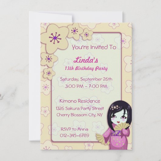 Niedlicher Geisha-rosa und weißes Einladung (Vorderseite)