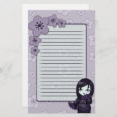 Niedlicher Geisha schwarz und lila Kirschblüten Briefpapier (Vorne/Hinten)