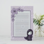 Niedlicher Geisha schwarz und lila Kirschblüten Briefpapier (Stehend Vorderseite)