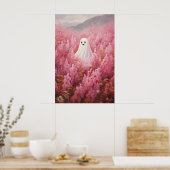Niedlicher Geist auf dem rosa Blumenfeld Poster (Küche)