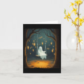Niedlicher Geist auf Swing Fall Forest Funny Hallo Karte (Gelbe Blume)