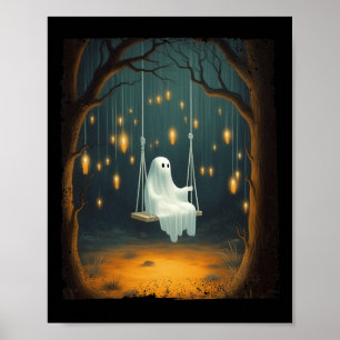 Niedlicher Geist auf Swing Fall Forest Funny Hallo Poster