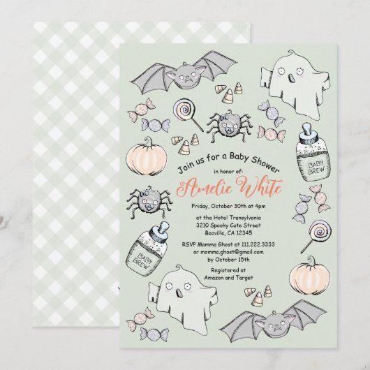 Niedlicher Geist, Bat & Spider Halloween Kinderdus Einladung (Vorne/Hinten)