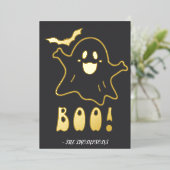 Niedlicher Geist "Boo!" Halloween-Design mit Bat Folieneinladung (Stehend vorne)
