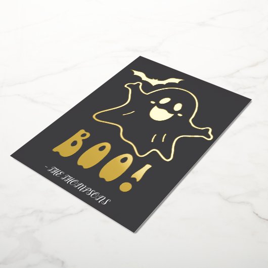 Niedlicher Geist "Boo!" Halloween-Design mit Bat Folieneinladung (Gedreht)