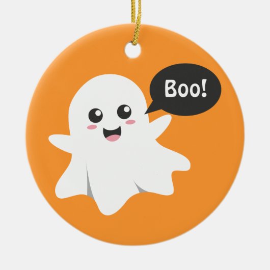 Niedlicher Geist, der Boo geht, glückliches Keramik Ornament (Vorne)