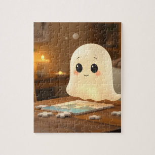 Niedlicher Geist, der ein Puzzle macht