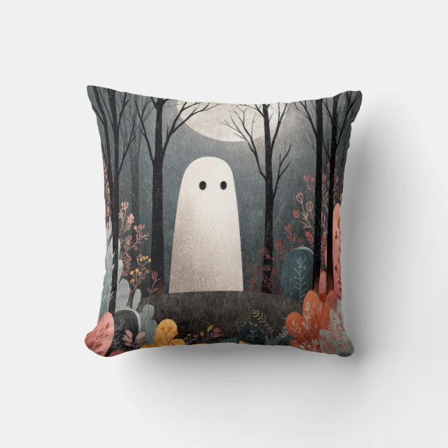 Niedlicher Geist des Spuk Wald WasserfarbenHallowe Kissen (Vorderseite)
