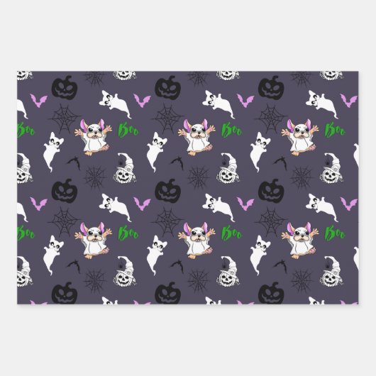 Niedlicher Geist Französisch Bulldog Kürbis Hallow Geschenkpapier Set (Vorderseite)