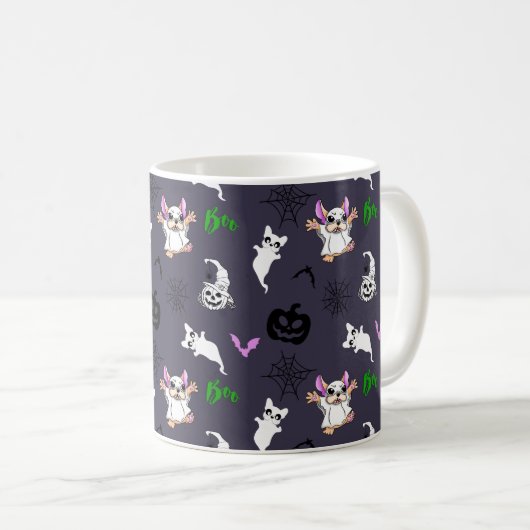 Niedlicher Geist Französisch Bulldog Kürbis Hallow Kaffeetasse (VorderseiteRechts)