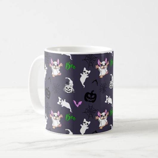 Niedlicher Geist Französisch Bulldog Kürbis Hallow Kaffeetasse (Vorderseite Links)
