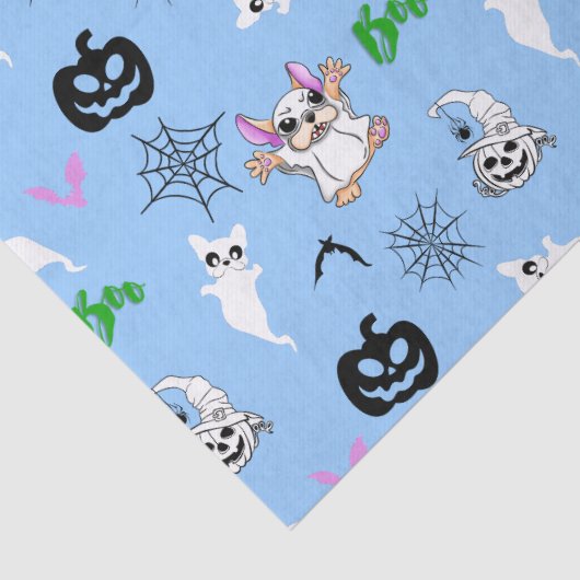 Niedlicher Geist Französisch Bulldog Kürbis Hallow Seidenpapier (Detail)