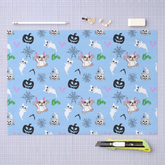 Niedlicher Geist Französisch Bulldog Kürbis Hallow Seidenpapier (Handwerk)