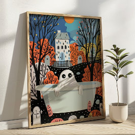 Niedlicher Geist in Badewanne 3D Halloween Bad Poster