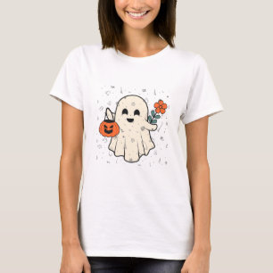 Niedlicher Geist mit Blume und Kürbiskeule Hallowe T-Shirt