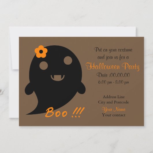 Niedlicher Geist mit Blume und Wort "Boo" Einladung (Vorderseite)