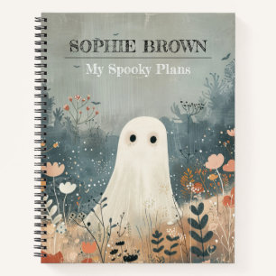 Niedlicher Geist mit Blume Whimsisches Halloween Notizblock