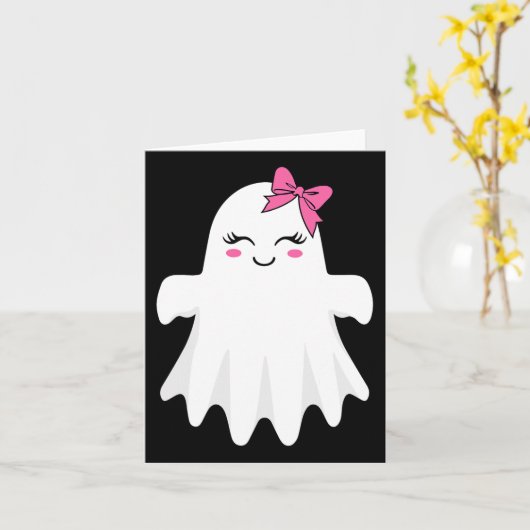 Niedlicher Geist mit Bow-Boo-Halloween-Kostüm für  Karte (Gelbe Blume)