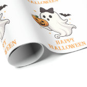 Niedlicher Geist mit Bow und Pumpkin | Halloween Geschenkpapier (Rolleneckpunkt)