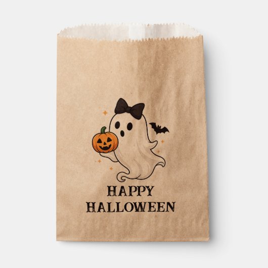 Niedlicher Geist mit Bow und Pumpkin | Halloween Geschenktütchen (Vorderseite)