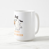 Niedlicher Geist mit Bow und Pumpkin | Halloween Kaffeetasse (VorderseiteRechts)