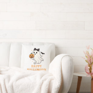 Niedlicher Geist mit Bow und Pumpkin   Halloween Kissen