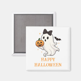 Niedlicher Geist mit Bow und Pumpkin | Halloween Magnet