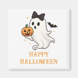 Niedlicher Geist mit Bow und Pumpkin | Halloween Magnet