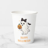 Niedlicher Geist mit Bow und Pumpkin | Halloween Pappbecher (Rückseite)