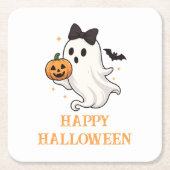 Niedlicher Geist mit Bow und Pumpkin | Halloween Rechteckiger Pappuntersetzer (Vorderseite)