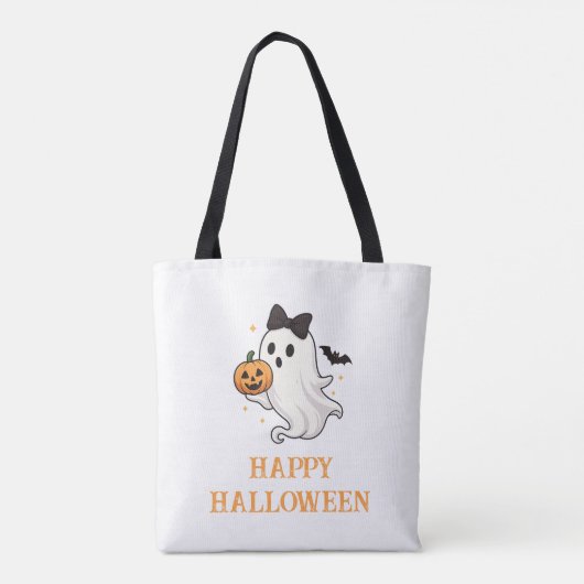 Niedlicher Geist mit Bow und Pumpkin | Halloween Tasche (Rückseite)