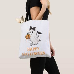 Niedlicher Geist mit Bow und Pumpkin Halloween Tasche