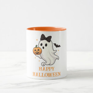 Niedlicher Geist mit Bow und Pumpkin   Halloween Tasse